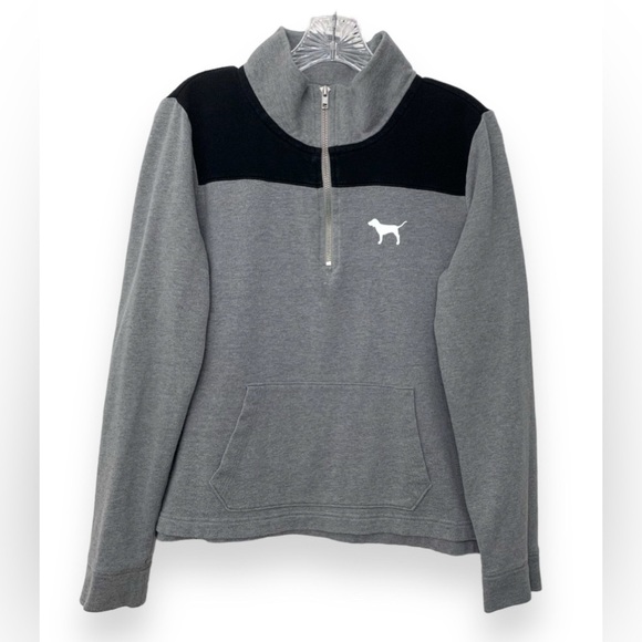 PINK Victoria's Secret Perfect Quarter Zip Sweatshirt Grey Logo Top Size M - Picture 3 of 9